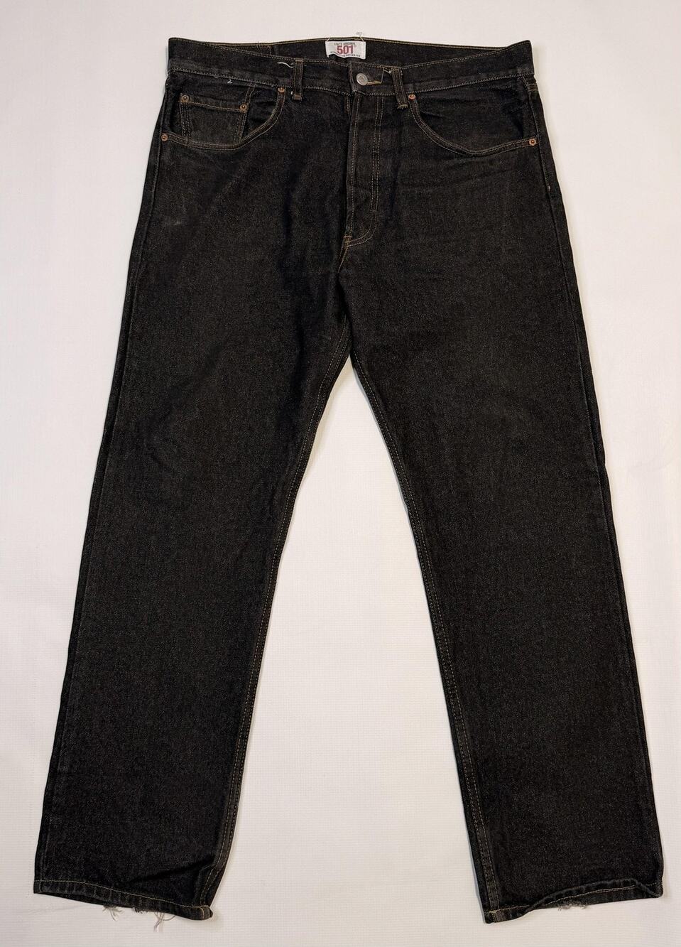 Levi's 501 Jeans Mens 36x30 Black Straight Dark Wash Button Fly USA Denim